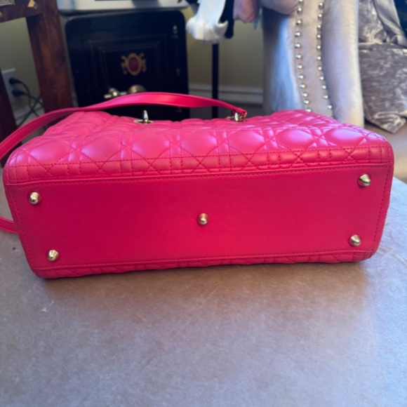 AUTHENTIC! *Barbie-Fuscia PINK* CHRISTIAN DIOR Lady Dior Cannage Lambskin - Picture 9 of 16